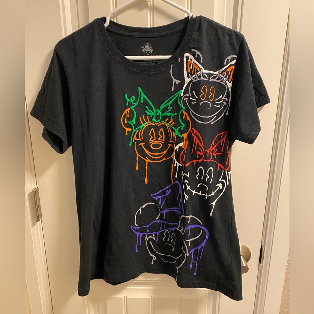 Disney Parks XL Top Ladies Halloween Minnie Mouse Black Shirt T-shirt 100 Cotton
